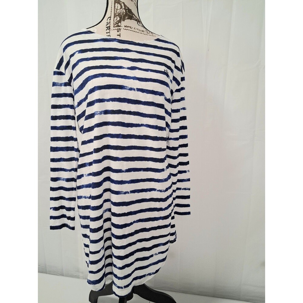 Lauren Ralph Lauren Women's Blue White Striped Sleepwear Nightgown Med